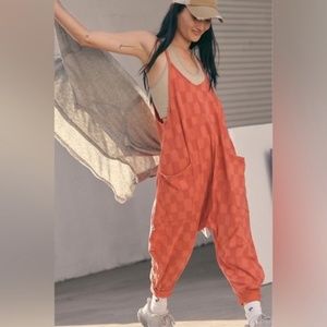 FOR SALE - Free People Hot Shot Onesie CHECKERED Pink Orange FP Movement